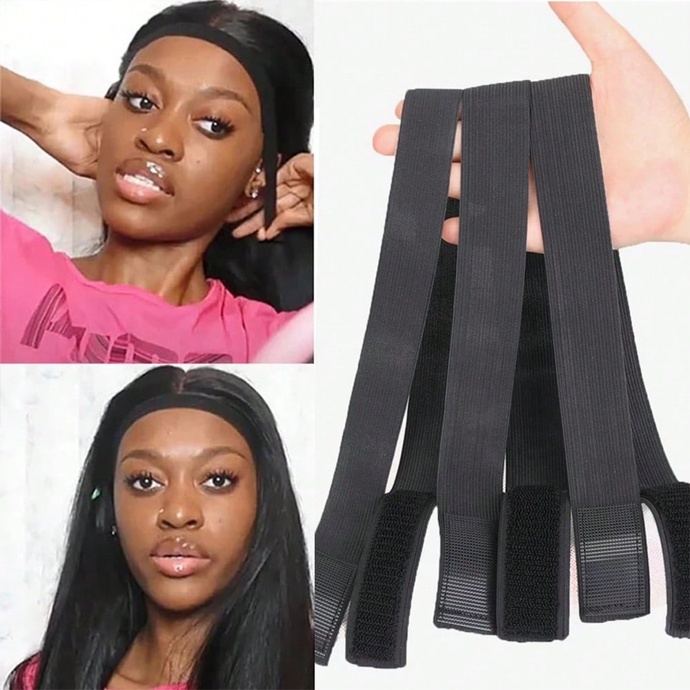 TEMU 3pcs Adjustable Wig Elastic Bands With Hook-and-loop Fasteners For Secure Lace Edges, Black Stretchy Hair Wraps For Perfect Wig Fit, Control For