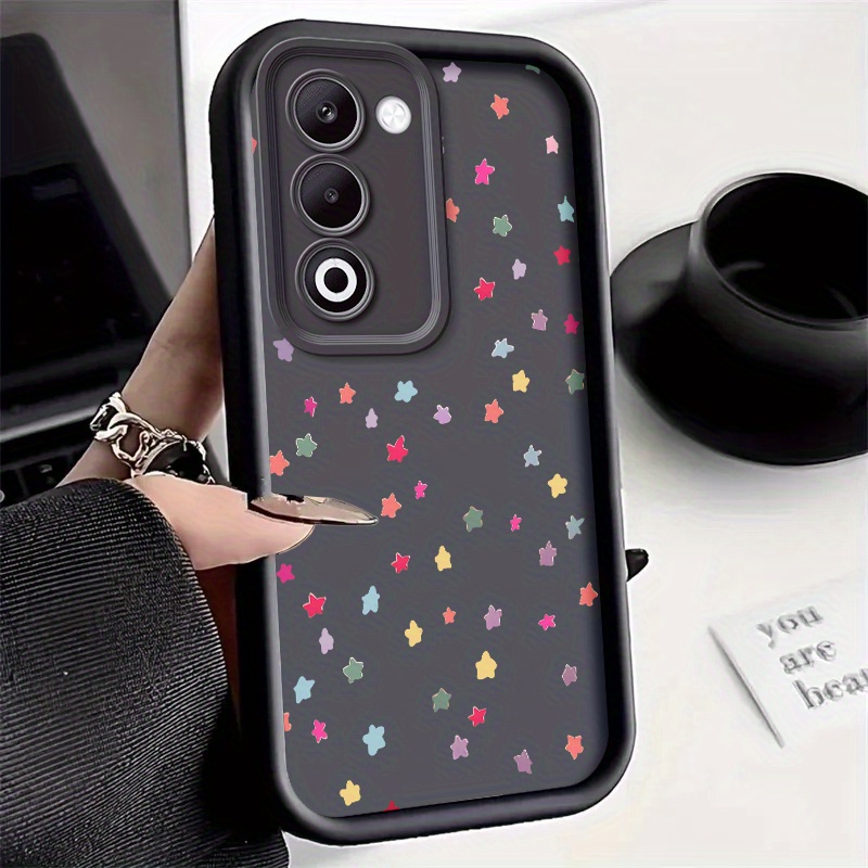 TEMU Phone Case - Fashion-minimalist Case - Abstract Stars In Pink Red Yellow | Suitable For Oppo A5| Flexible Tpu Phone Case - Full Coverage