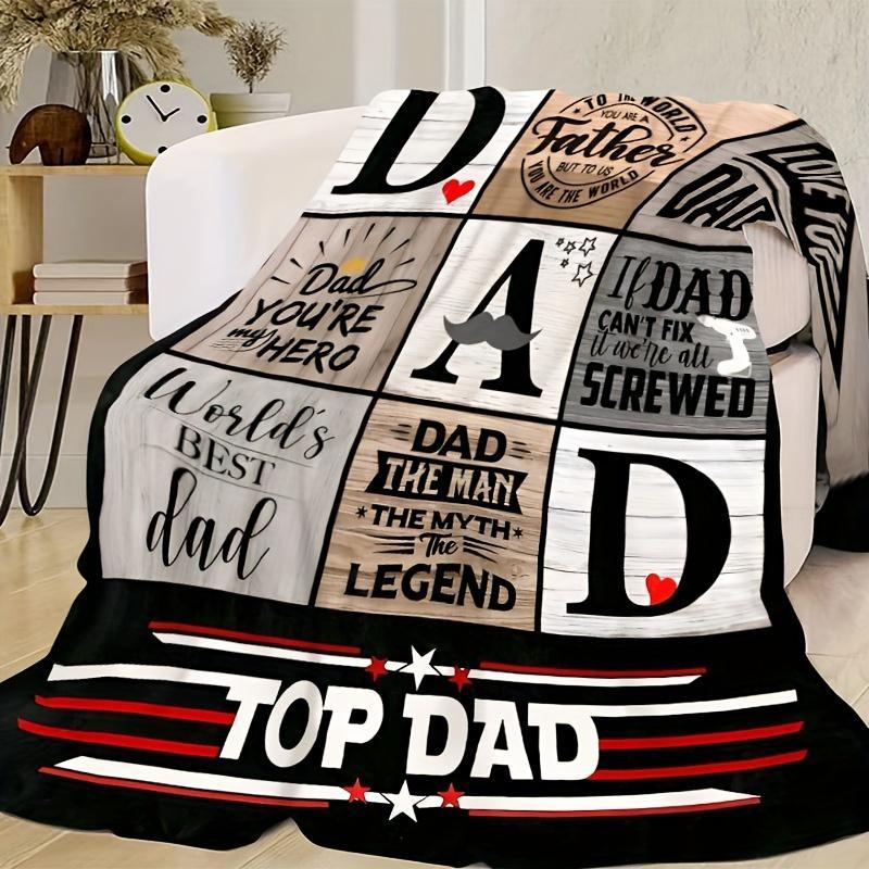 TEMU Soft Dad Blanket - Cozy Flannel Throw With Unique "top Dad" & Phrases Print, 280gsm Heavyweight, Contemporary Style, Mixed Colors - Perfect Father's Day & Birthday Gift For Dad, Fathers Day Gift