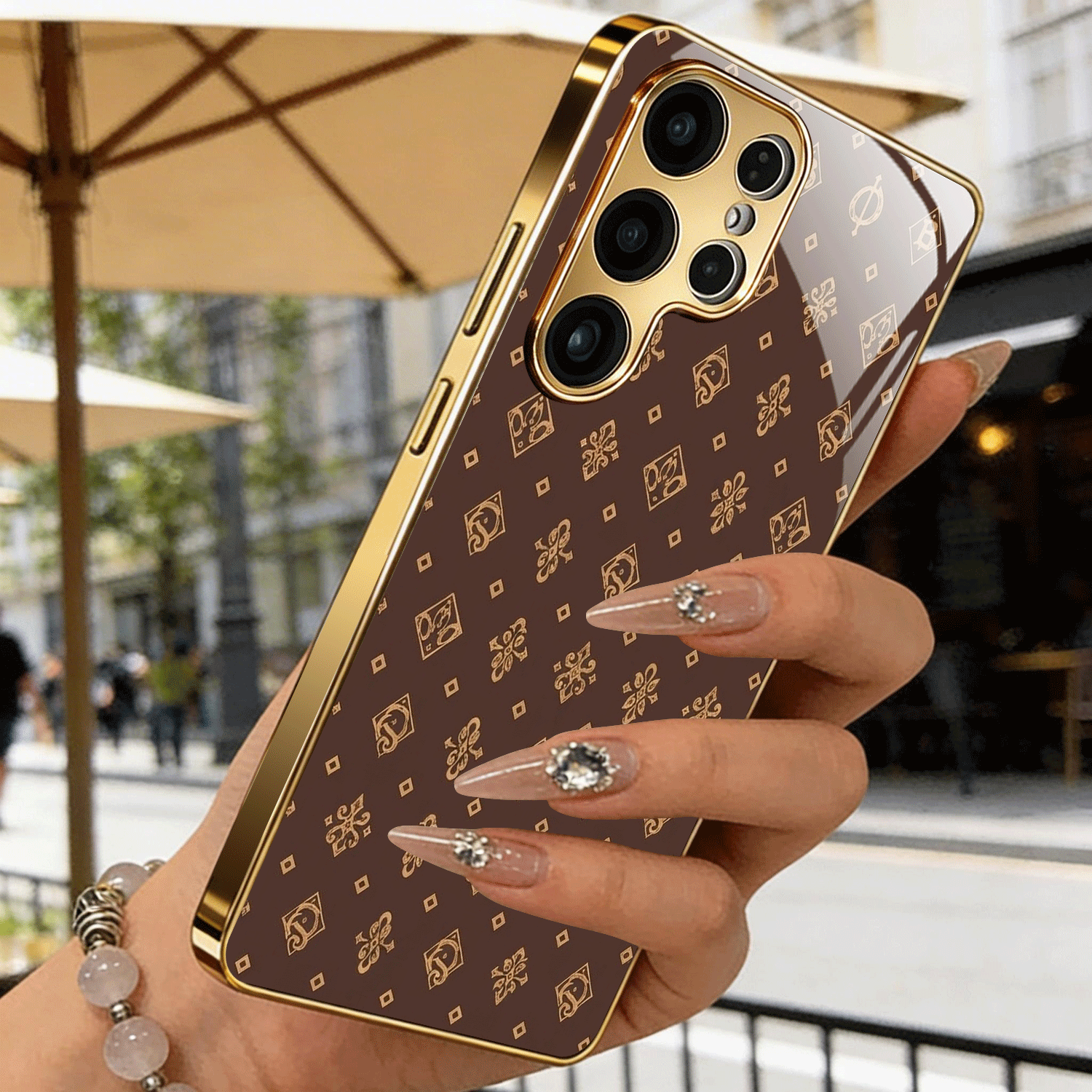 TEMU Phone Case: Vintage B/s Letter Pattern Electroplated Tempered Glass Case With Glossy Finish, Drop-proof, Edition Phone Case, Suitable For Galaxy