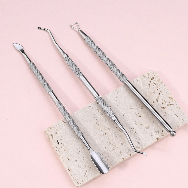 Image of 3pcs With Storage Box Stainless Steel Cuticle Pusher & Remover Set Includes Cuticle Trimmer, Dead Skin Pusher And Nail Polish Gel Remover Tool Nails Nails Supplies Nail Stuff