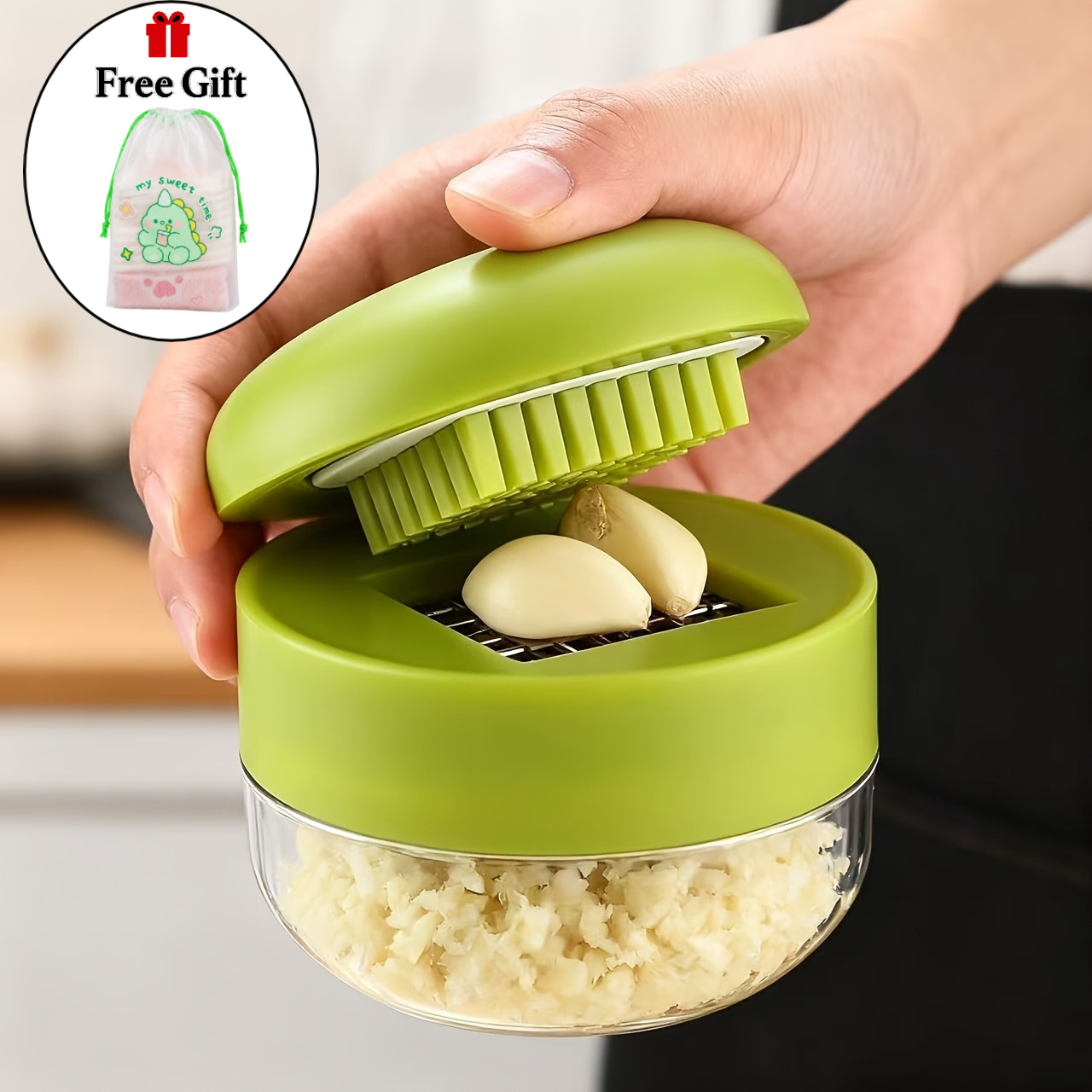 TEMU 2pcs 1pc Press And 1pc Green Dragon Bundle Pouch) 1pc Garlic Press, Spice Grater, Garlic Masher, Stainless Steel Garlic Press, Garlic Puree