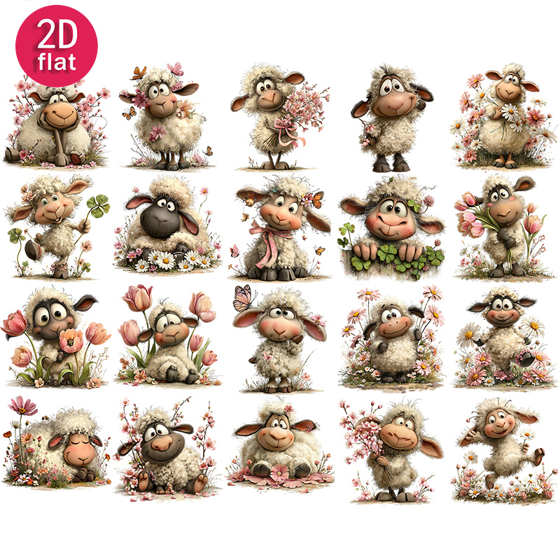 Image of 20pcs/2d Flat Of Sheep Flowers Series Stickers, Decorative Stickers For Scrapbooks Diaries Photo Albums Materials And Stationery, 2d Flat