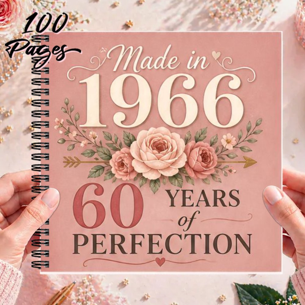 TEMU 1pc 20x20cm Birthday Spiral Notebooks, 1966 60th Birthday Guestbook, Floral Made In 1966 60 Years Of Perfection Party Guest Sign In Book Perfect
