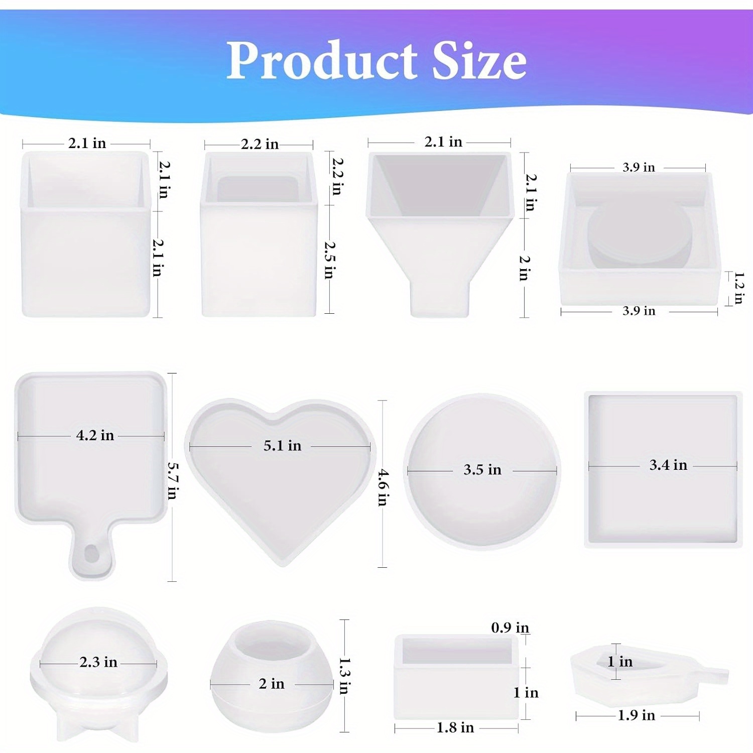 Image of Resin Molds Kit 12pcs, Epoxy Resin Silicone Molds, Resin Mold Including Cube, Pen Container, Pyramid, Tray, Love, Round, Square, Ball, Flowerpot