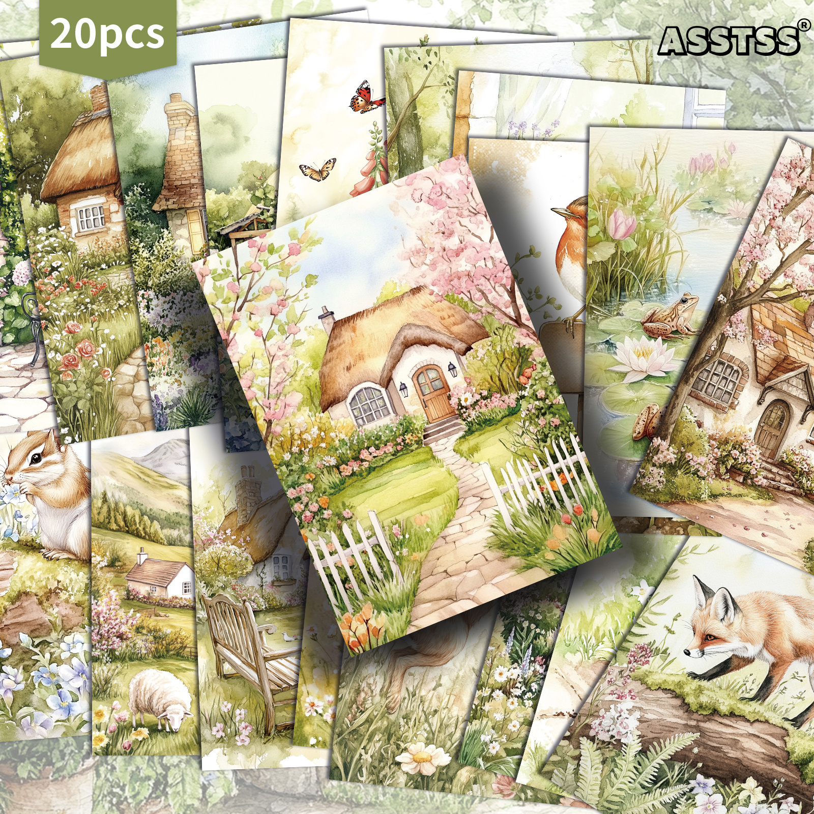 TEMU Set Of 20 Assorted Vintage Spring-themed Animal Postcards Measuring 4x6 Inches, Retro Junk Journals, Scrapbooking, And As Collectible Decorative