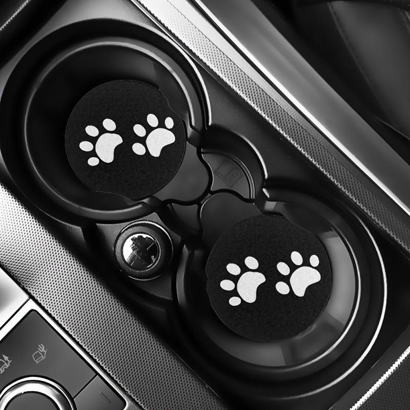 Image of 2pcs Car Coasters Paw Print Absorbent, Universal Fit, With Women Gifts, , Car Accessories For Women, Car