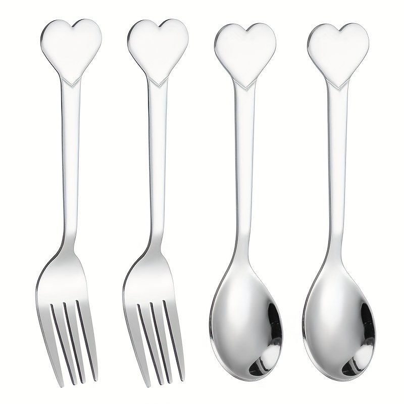 TEMU 2/4/8pcs Stainless -shaped Spoons And Forks, Cute And Thickened Dessert Spoons, Spoons, Plates, Forks, And Fruit Forks, Very Suitable Home