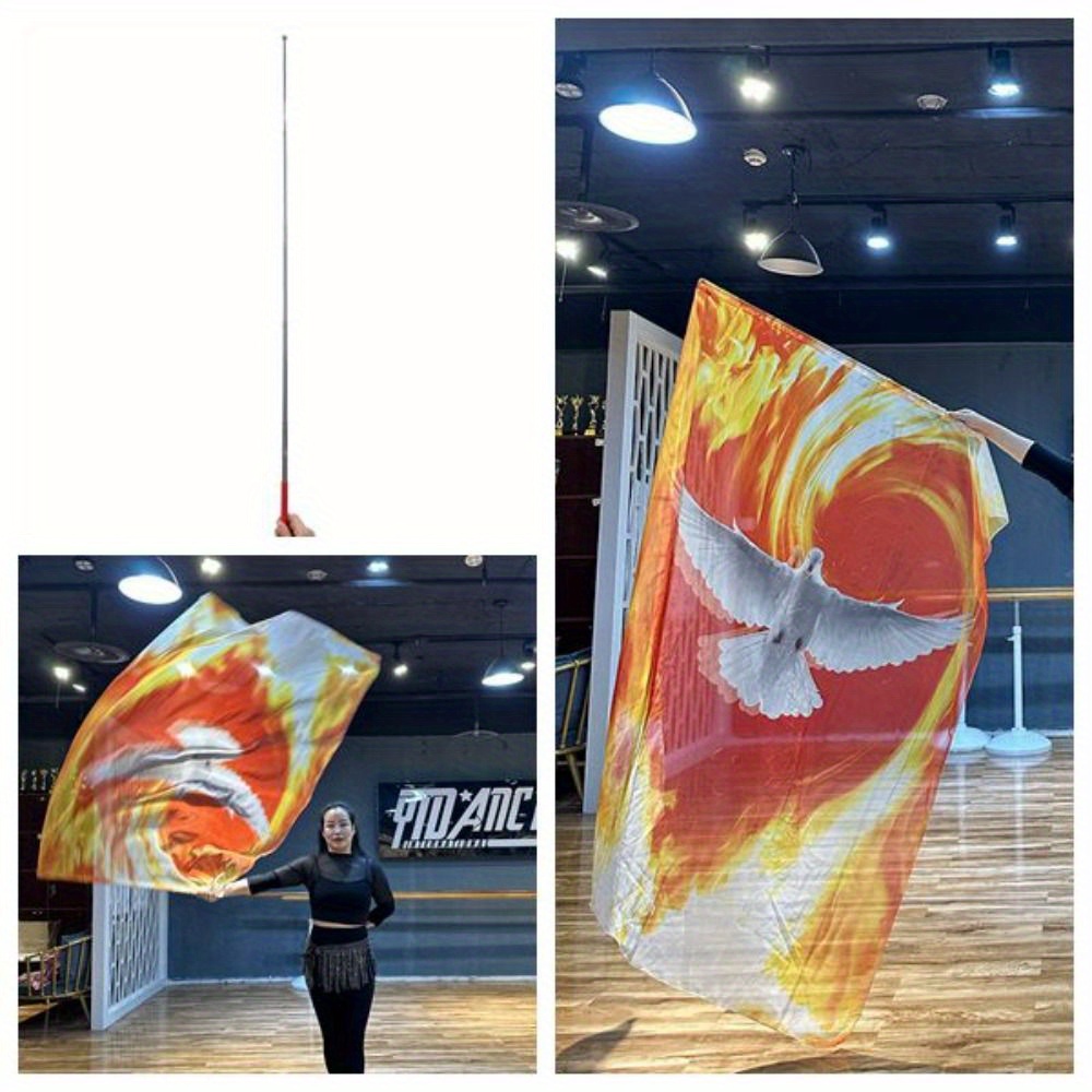 1pc telescopic adjustable dance scarf flag with sticks multicolor flame design lightweight portable chiffon fabric for belly dance worship stage performances 66 9x43 3in dance props