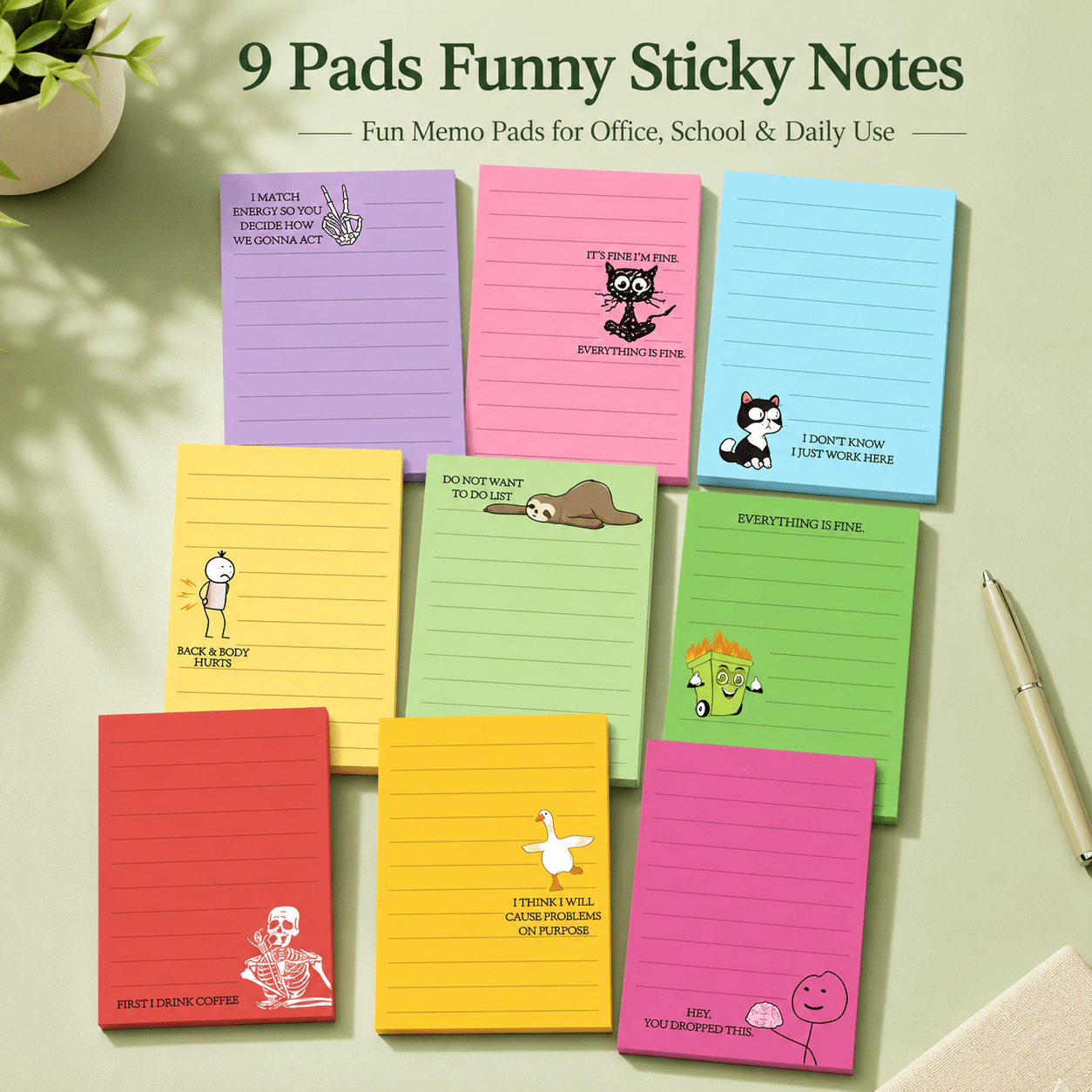 TEMU 9 Pads Funny Sticky Notes For Work, 4 X 3 Inch Sarcastic Self-adhesive Notepads, Lined Memo Pads, Novelty Office Notes For Coworker Gifts,
