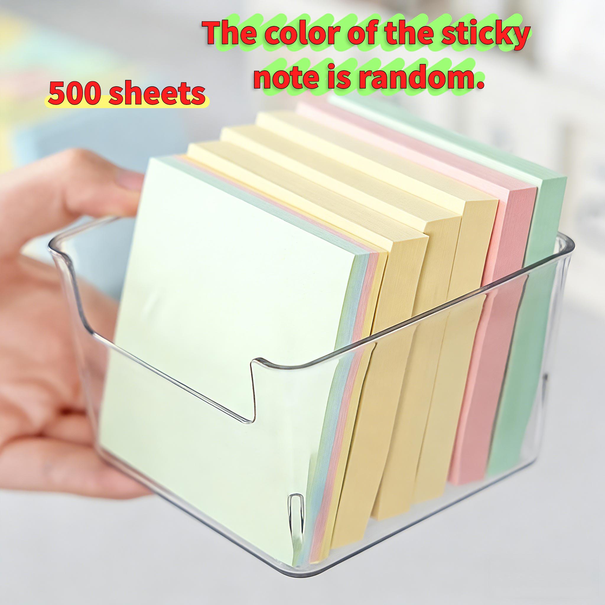 TEMU 500pcs Notes Autocollantes Carrées avec Boîte de Rangement Transparente, Notes Autocollantes Couleurs Aléatoires, Faciles à Ranger et à