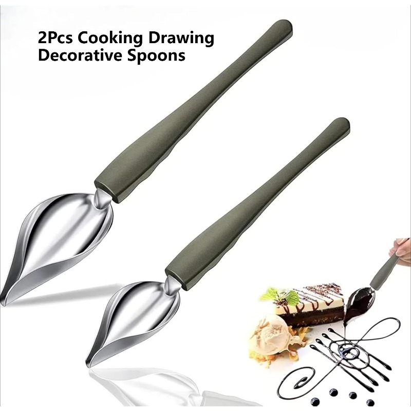 Professional Precision Culinary Drawing Decorating Spoons Set, 2pcs Multi-use 430 Stainless Steel Chef Culinary Drawing Spoons For Decorative Plates, Cake, Dessert With Comfortable Handle