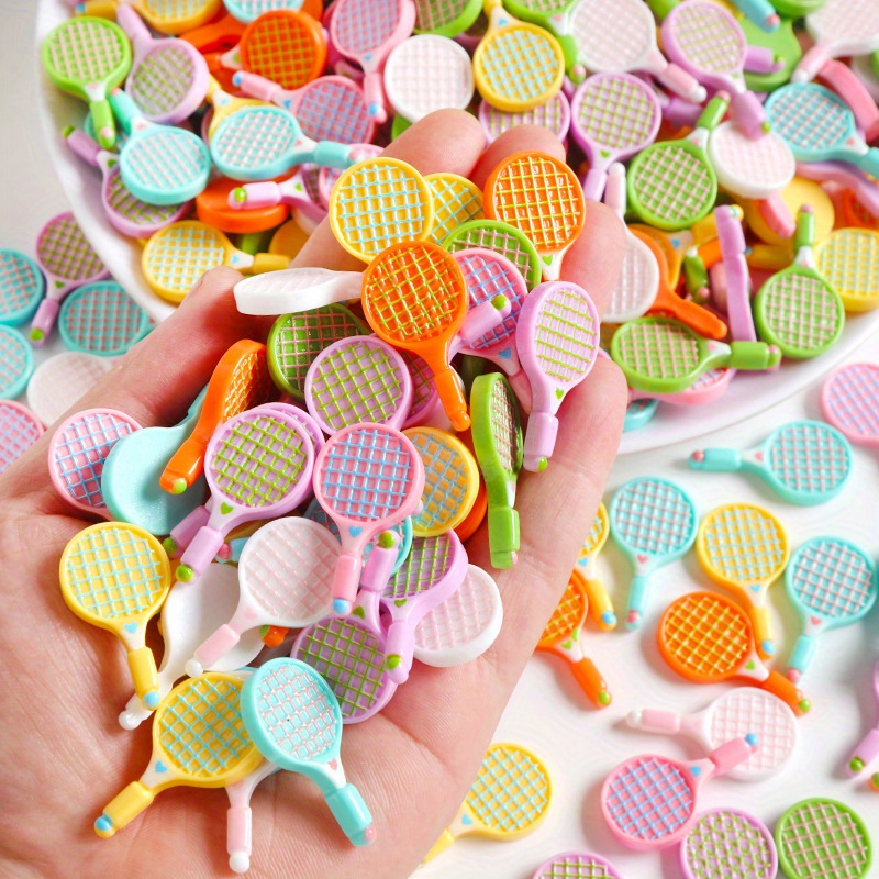 10pcs Mixed Candy Color Tennis Racket Resin Additions, Cream Glue Hairband, Hair Clip, Mobile Phone Case, Pendant Additions, Mini Cute Jewelry Additions