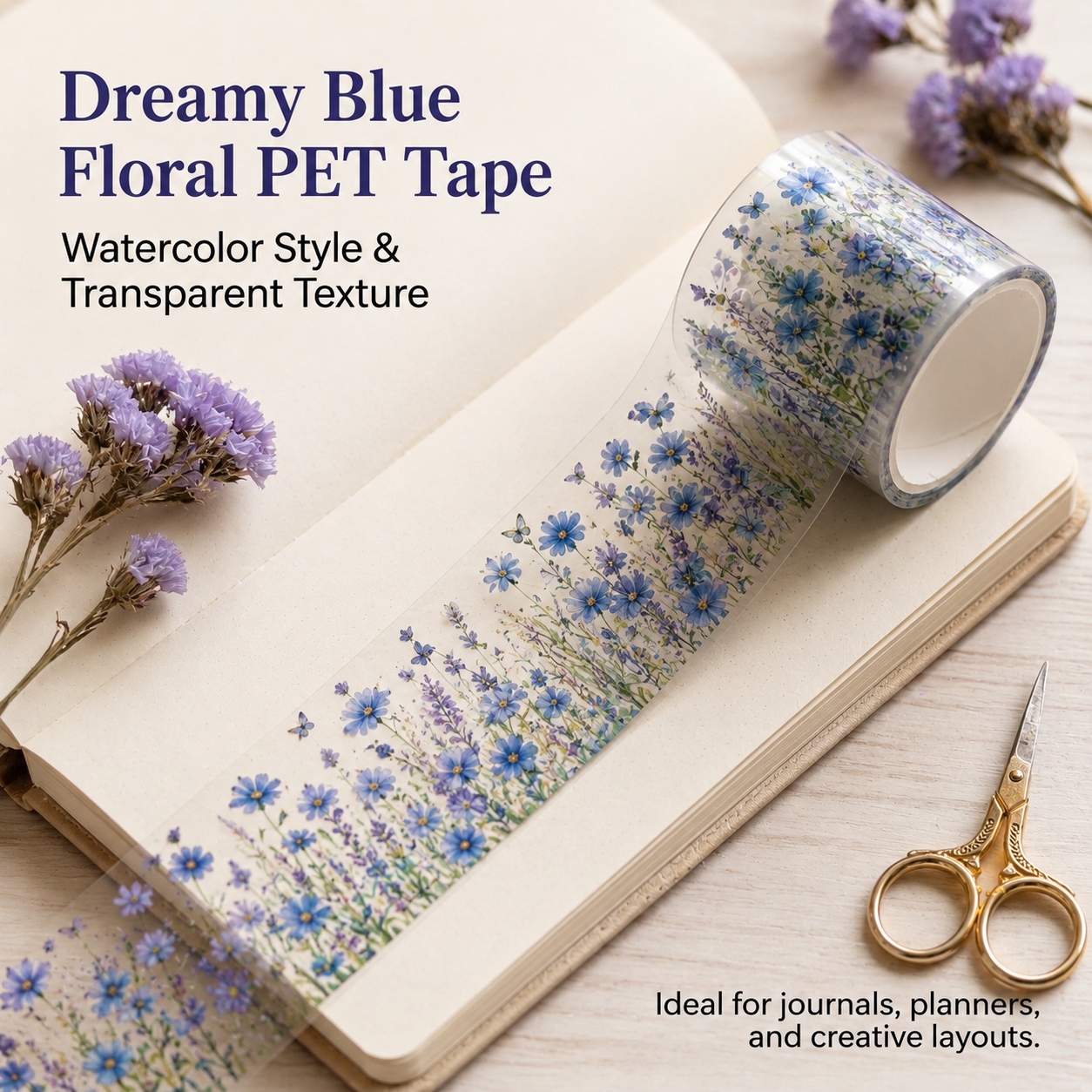 TEMU 1 Roll Transparent Watercolor Suitable For Journaling, Scrapbooking, Planners, Card Making & Diy Crafts - Transparent Pet Washi Tape With Floral