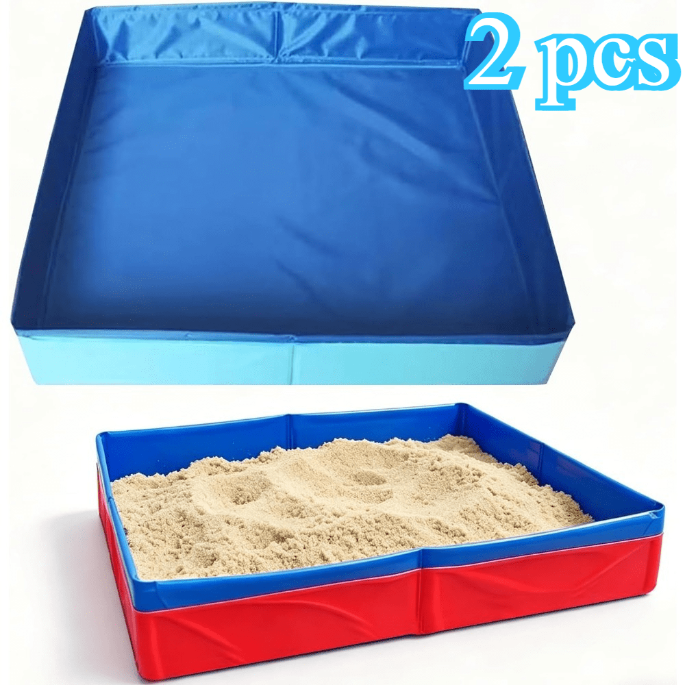 TEMU 2 Pack Folding Portable Sandbox 20 Inch Square Pvc Sand Box Children Outdoor Beach Garden Sand Plate Foldable Puppy Swimming Pool