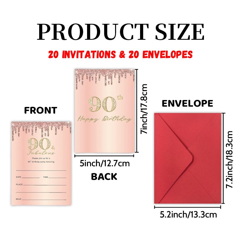 TEMU Upgraded Thick Paper, High-quality Printing. Invitation Letters With 20 Cards And 20 Envelopes, Featuring Pink Glitter For Celebrating Milestone