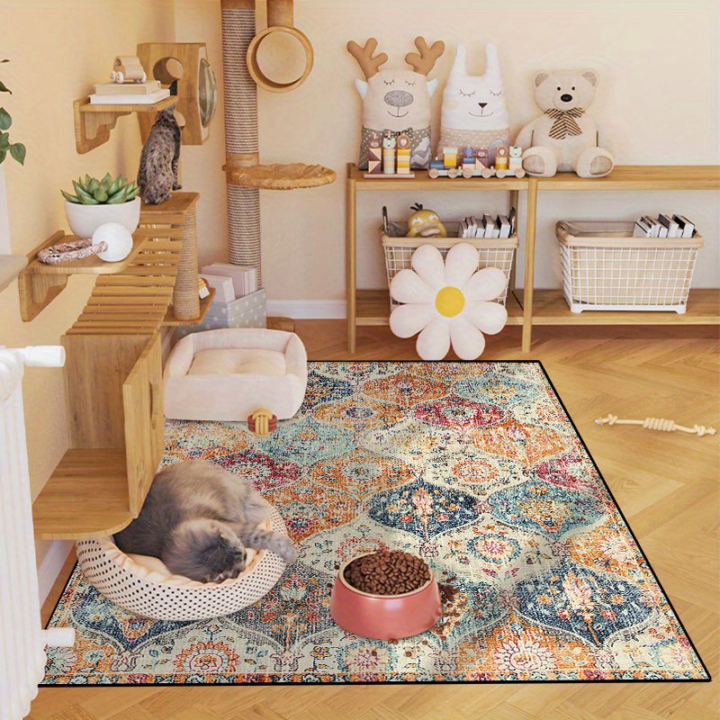 1pc vintage bohemian style floral pattern pet bed mat short plush   crate pad easy clean non stick bite resistant scratch resistant cat litter mat   universal suitable for large dogs and cats crates Product details 1