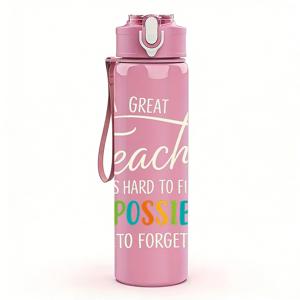 TEMU 1pc Fun Teacher Slogan 750ml/26oz Colorful Plastic Sports Water Bottle, Cute Printed Design, Leak-proof With Pop-up Lid, Suitable For Outdoor