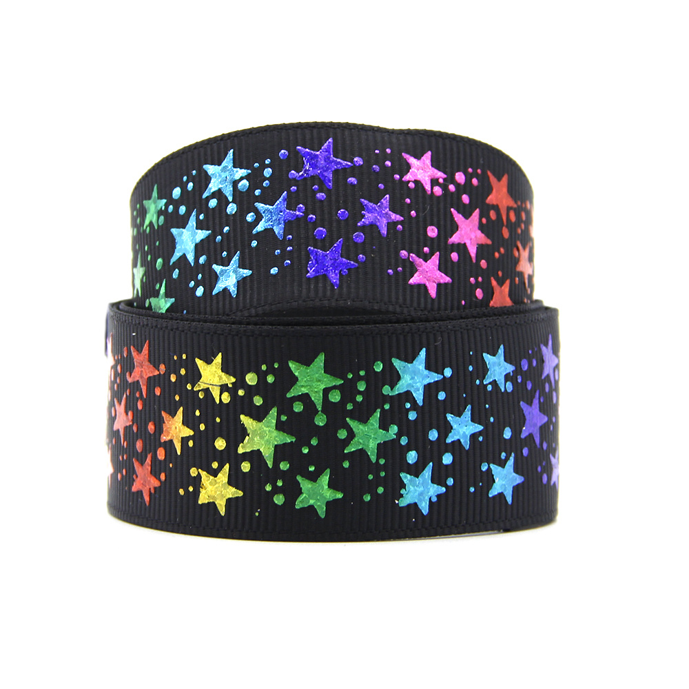 E-shop 5 Yards lebhaft gemustertes Hot Stamping Grosgrain-Band, 25 mm breites dekoratives Polyesterband, geeignet für Basteln, Blumenarrangements,