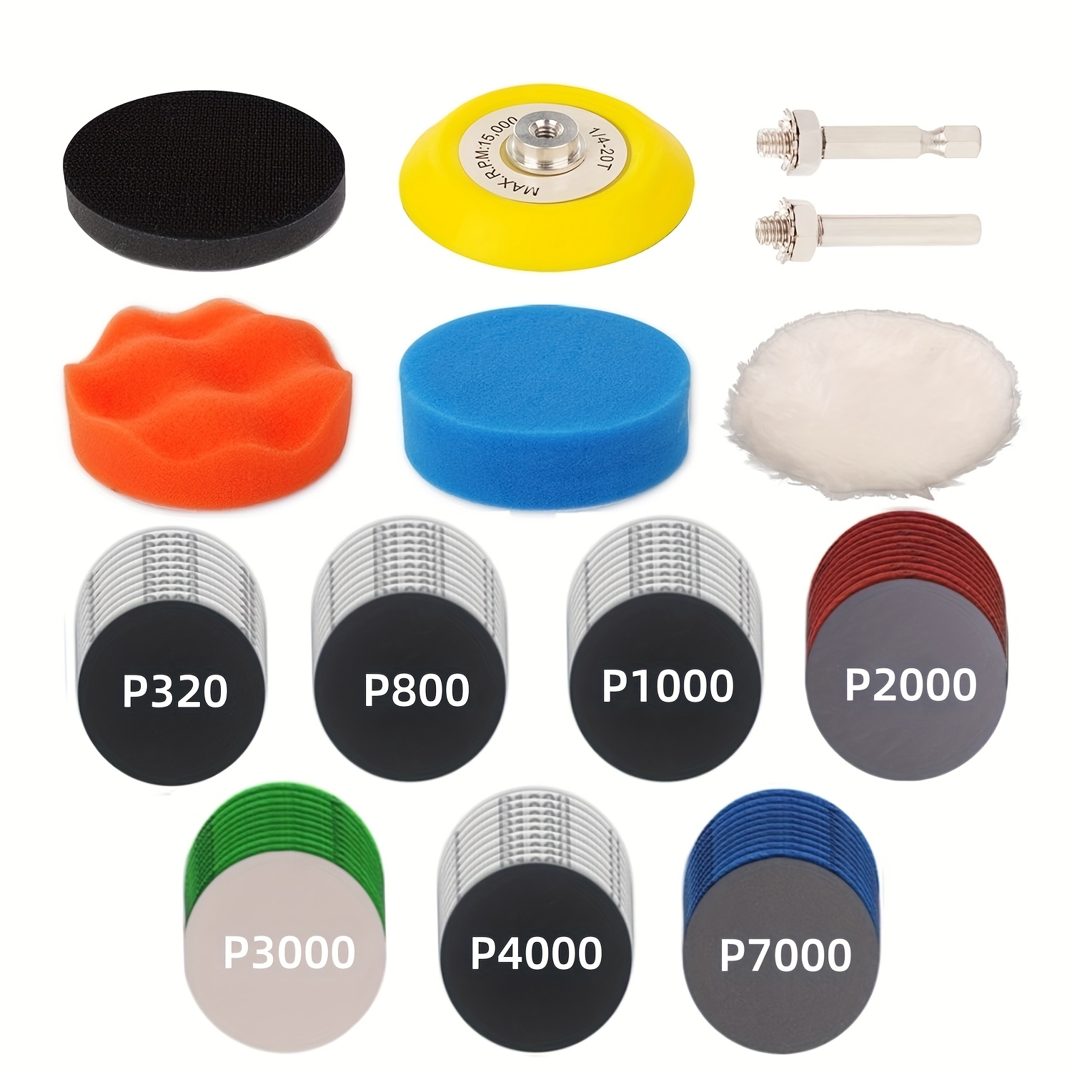 E-shop 77-teiliges Schleifmaschinen-Bohrer-Polierset, 3-Zoll Nass- Trocken-Polierkopf-Reparaturset, inklusive Rotationswerkzeug Schleifpapier-Pads,