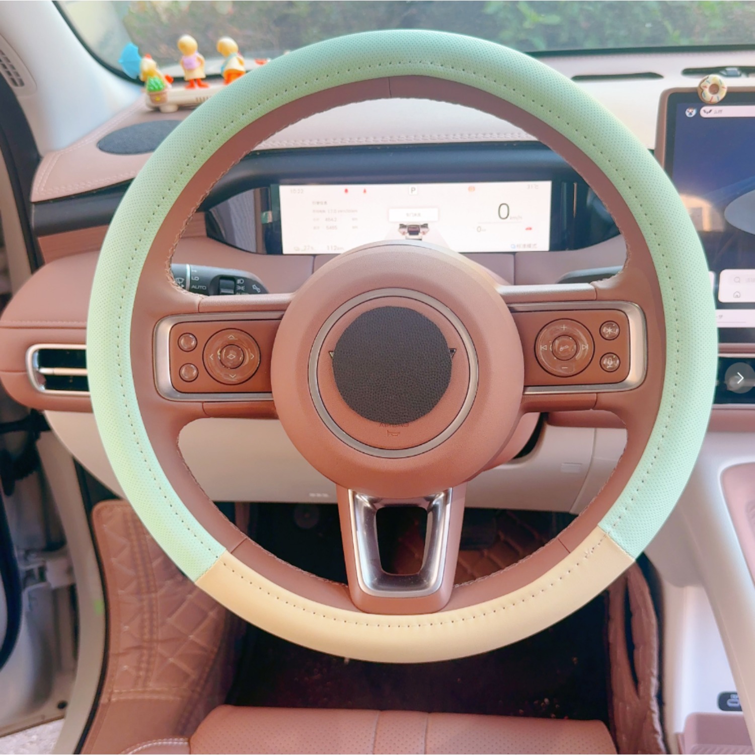 TEMU 1 pièce Housse de volant de voiture en cuir PU épissé avec anneau intérieur, accessoire d'intérieur de voiture en cuir PU