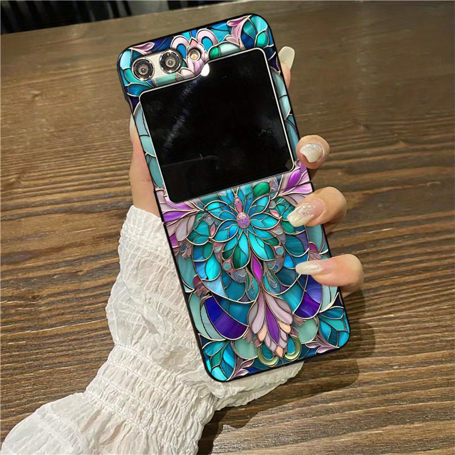 TEMU Phone Case - Geometric Color Pattern Phone Case For Galaxy Z Flip 3 4 5 6 Protective High- Shockproof Cover