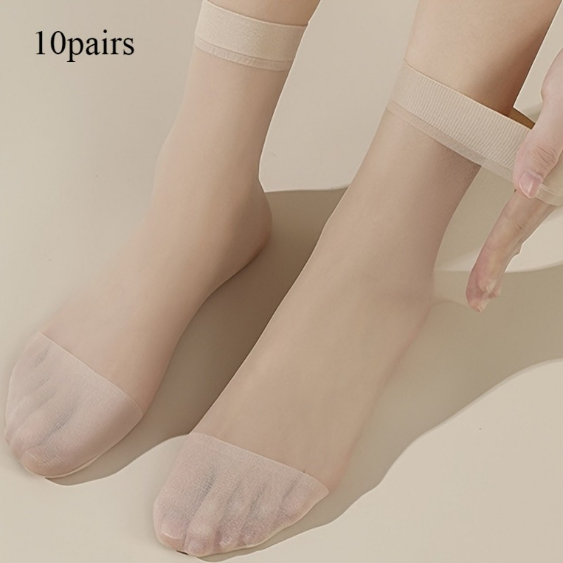TEMU 10 Pairs Of Women's Transparent Thin Breathable Sweat-absorbing Socks, In Multiple Colors(beige, Gray, Black, Coffee), Elegant And Casual,
