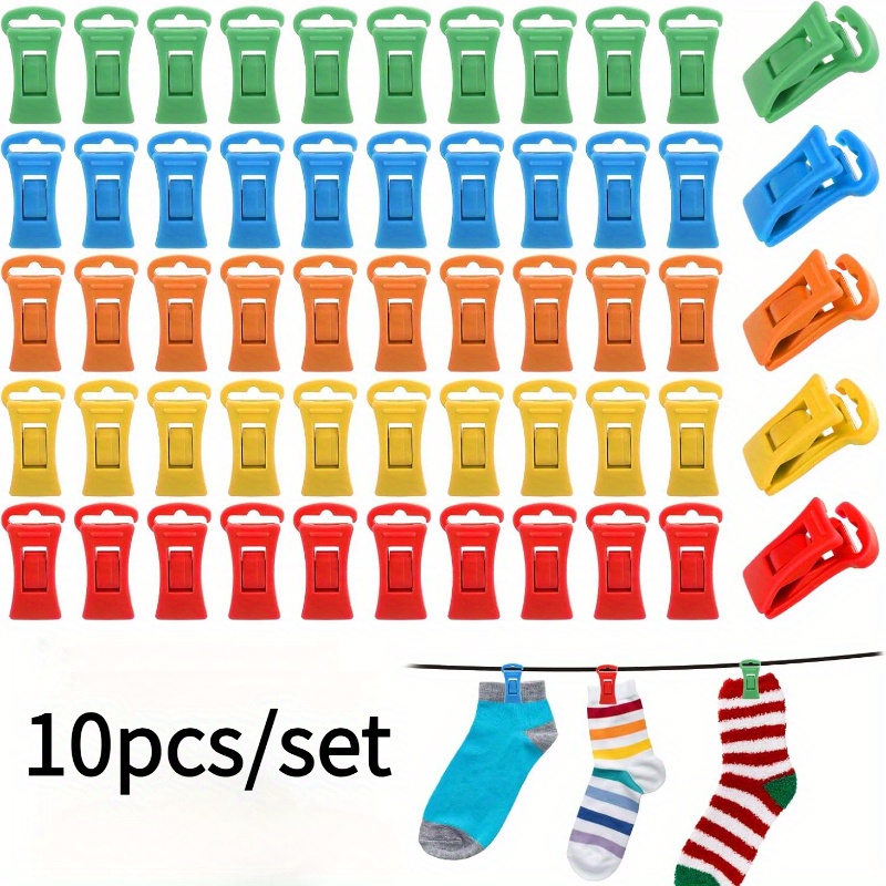 

10pcs Plastic Sock Clips With Hook, Reusable Hanging Clips, For Laundry, Home Organization, And Travel Storage, Clothes Pins