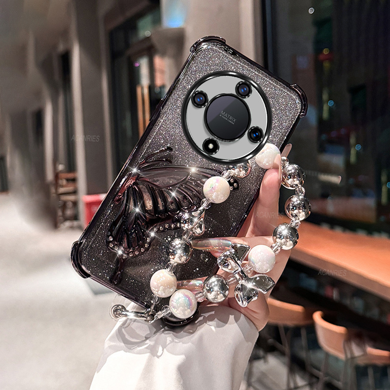 TEMU Luxury Plated Shockproof Phone Case With Thickened Corners And Glitter For Huawei Honor Magic 6 Lite, Featuring A Quicksand Stand And An Elegant