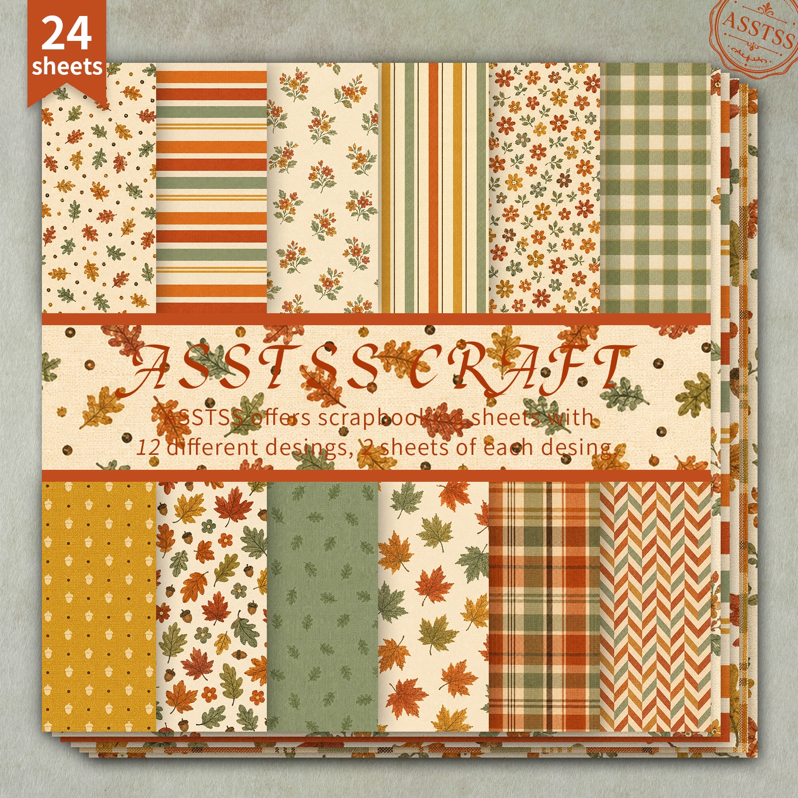 TEMU 24-sheet Asstss 6x6 Inch Scrapbooking Paper Pad, Floral Stripe Vintage Fall Style Backing Paper Supplies, Heavyweight Cardstock For Journaling,