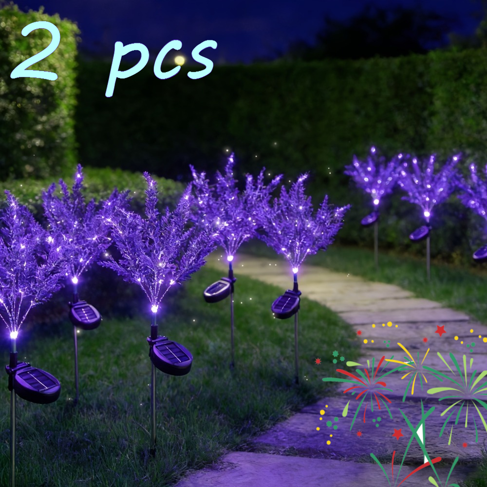 E-shop 2 Stück Solar-LED-Lavendel-Gartenlichter mit 7 künstlichen Blumen, solarbetriebene Lavendel-Rasenlichter für Außendekoration, Hof, Garten, Weg