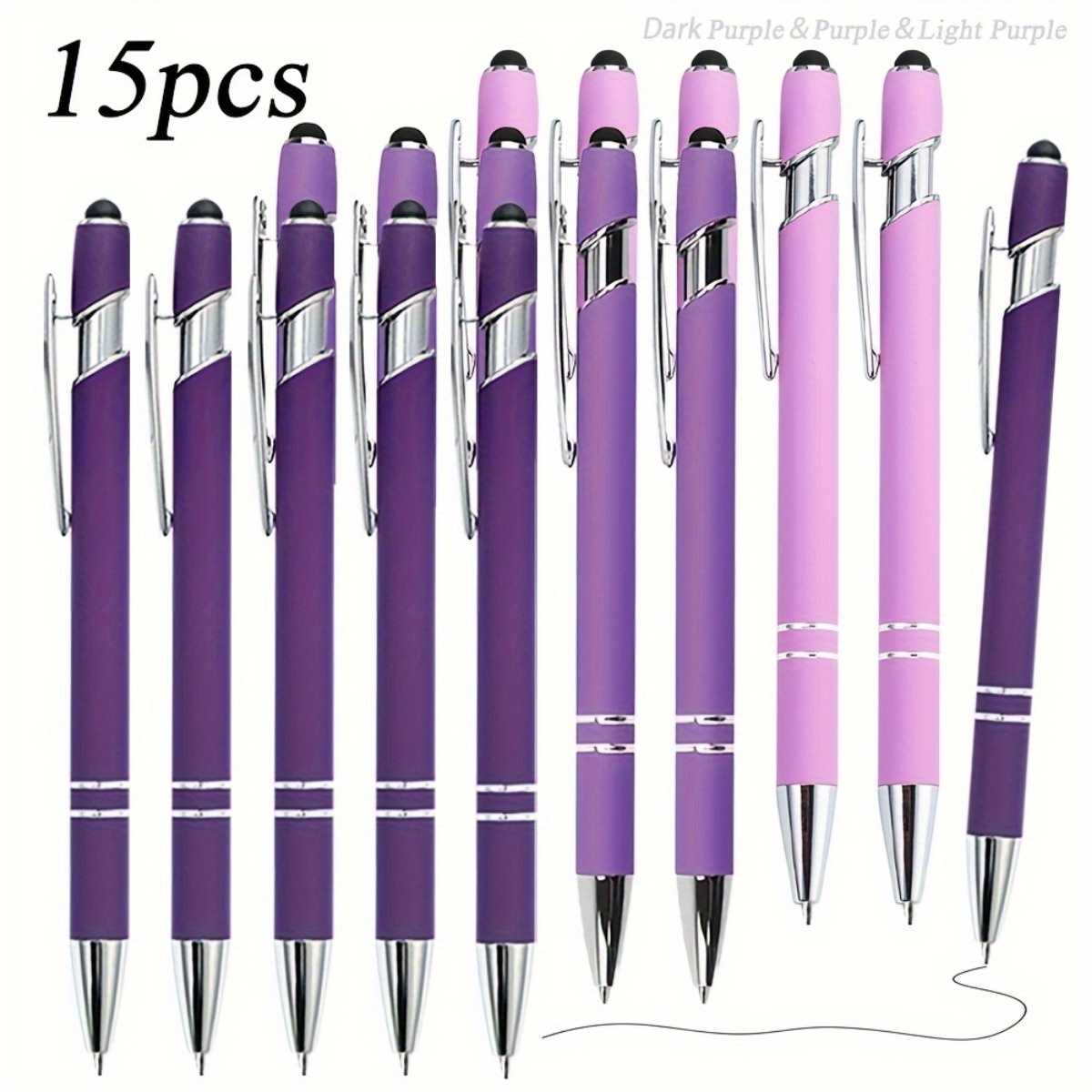 15-pack Metal Ballpoint Pens, Retractable Medium Point, Smooth Writing, Oval Body, Capacitive Touch, Black Ink, For Student Stationery, Holiday Gift