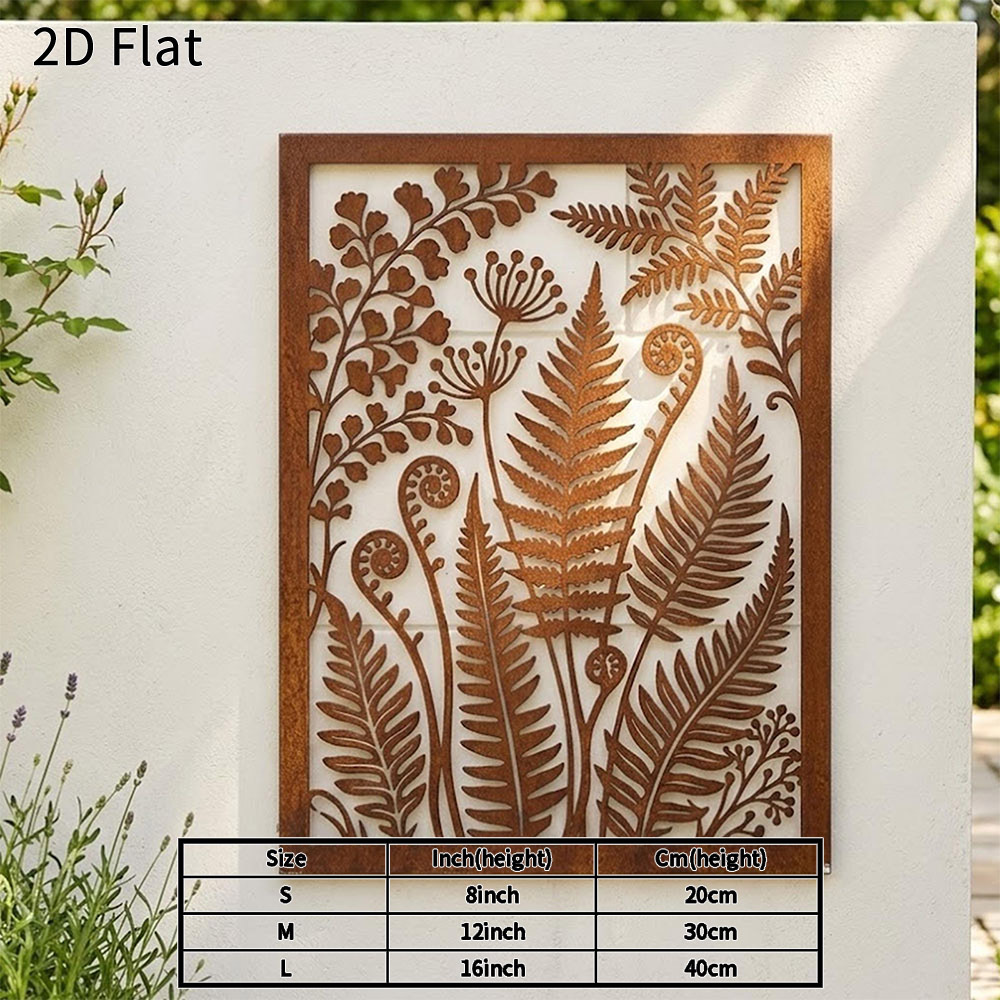 TEMU 2d Flat - 1pc Fern Metal Wall Art 2d Flat Rustic Metal Decor Nature Inspired Wall Plaque For Garden Patio Home Indoor Outdoor Decoration Elegant