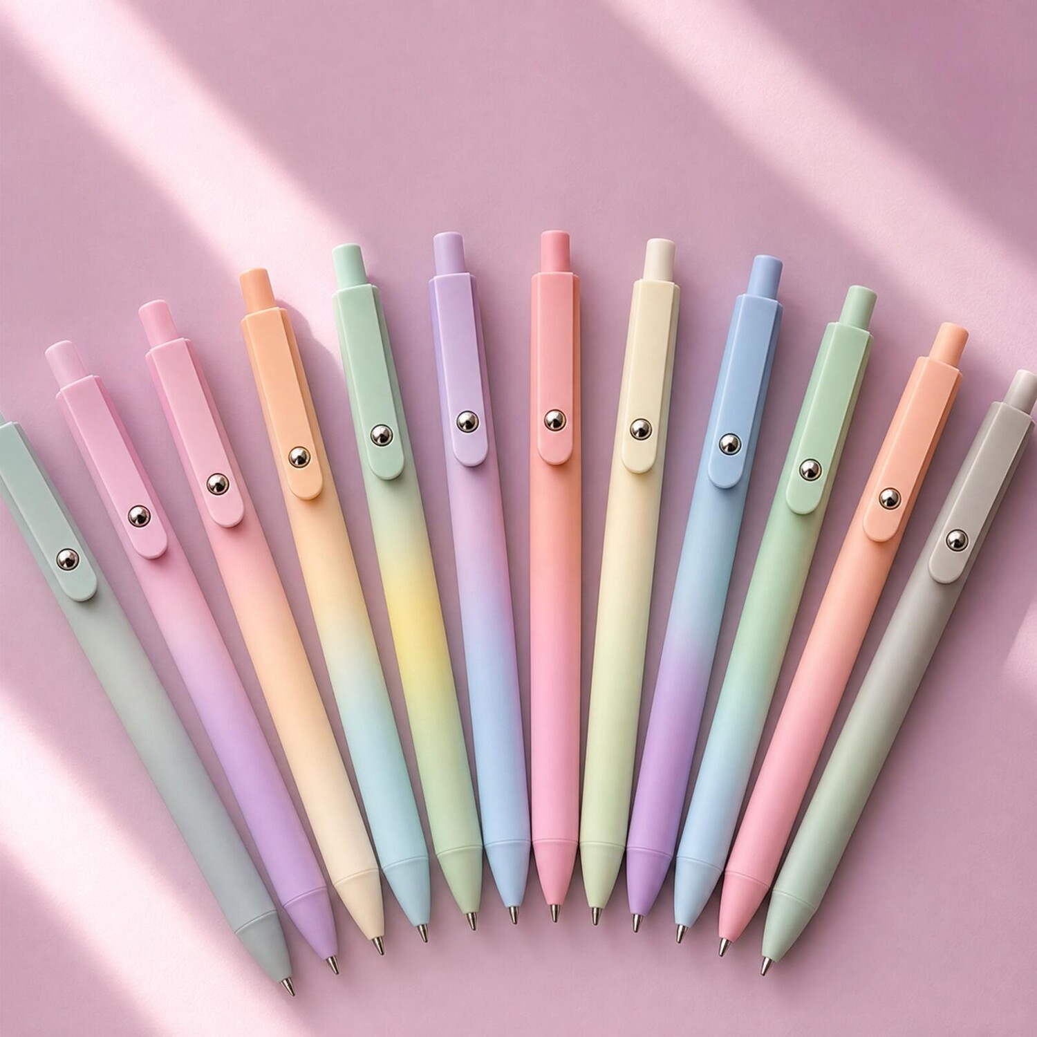 TEMU 12pcs Pastel Gradient Gel Pens Features A 0.5mm Retractable Black Nib For Smooth Writing, Perfect For Journaling, Planning, And Note-taking.