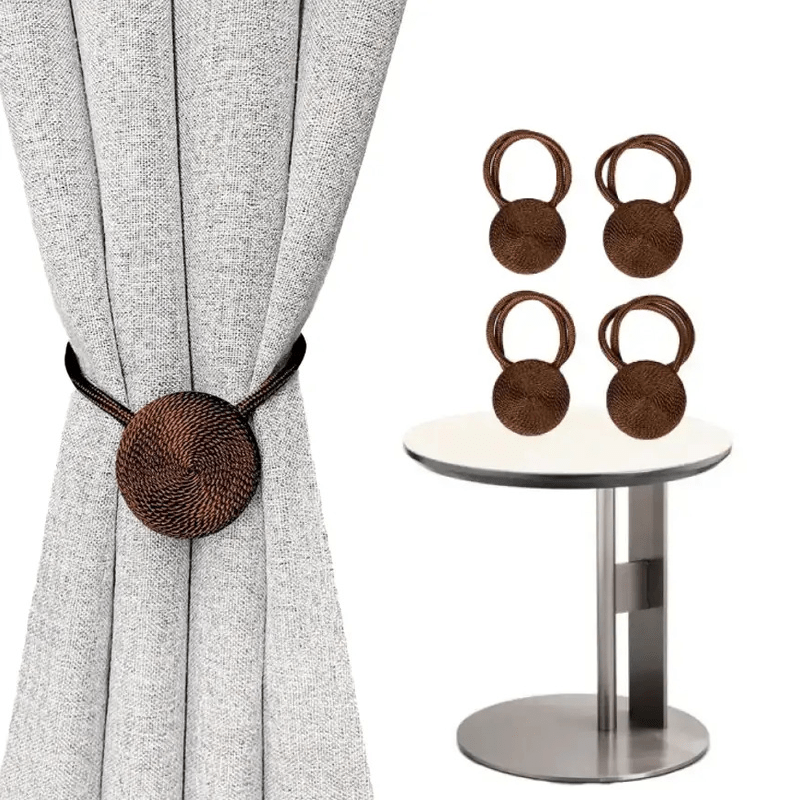 Four Premium Easy Round Magnetic Curtain Strings, Robust Magnetic Hooks, Handcrafted Decorative Magnetic Design, Long-Lasting Material, Bohemian Style Hanging Strings, Ideal for Bedroom, Living Room, And Office Curtain Storage Decoration