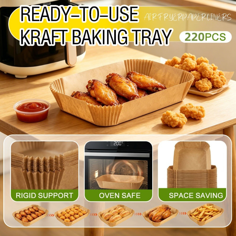 220 sheets rectangular non stick air fryer paper easy to clean suitable for air fryers ovens microwaves and steamers   used for making     fried chicken cakes etc disposable baking paper household air fryer
