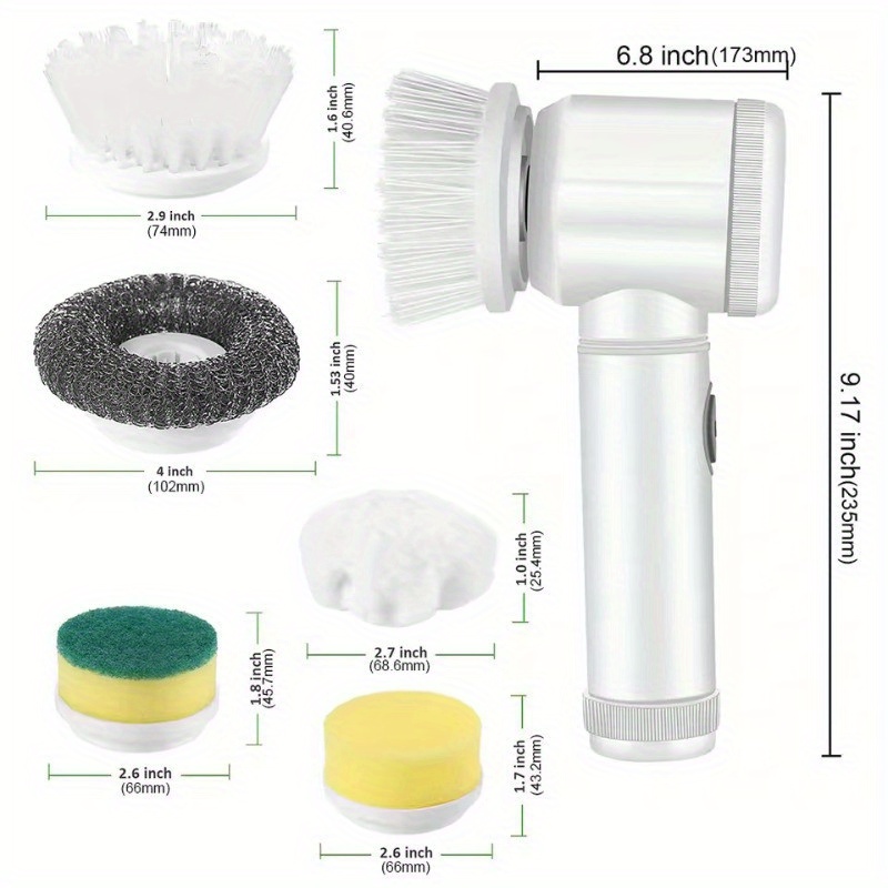 TEMU Rechargeable 5in 1 Electric Cleaning Brush Electric Spin Scrub Powerful Brush Cleaner Handheld Cordless Bathroom Floor Wash Brush For Kitchen