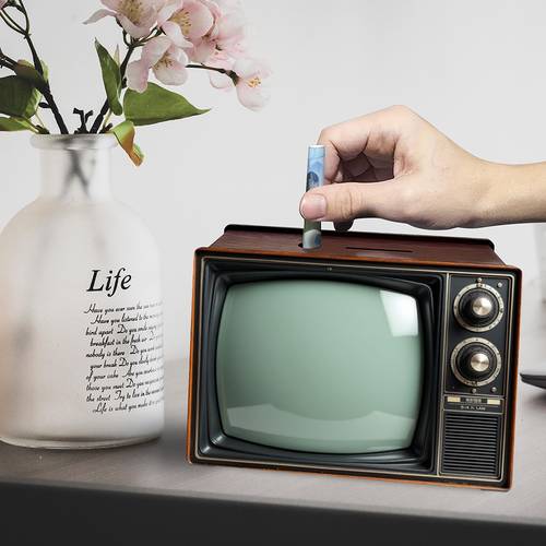 1 set wooden combination money bank retro dark brown tv graduation season back to school gift management plan savings bank toy and holiday gift for thanksgiving fathers day birthday and summer