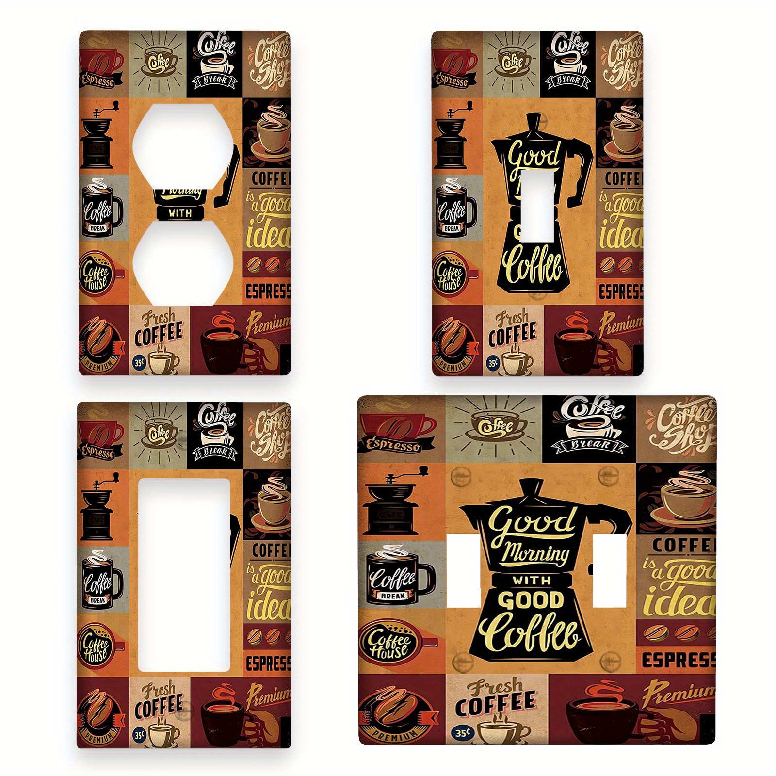 

Chic Coffee-themed Light For Switch Cover - Decorative Wall Plate For 1 Gang, , No Battery Needed, Coffee Bar Accessories