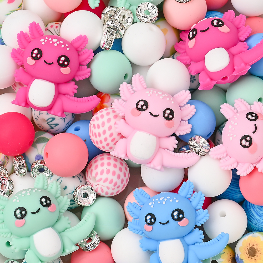 TEMU 100pcs Silicone Salamander Focus Beads 15mm Solid Color Round Beads 15mm Printed Beads Combination Set Handmade Beaded Accessories Beads, Making