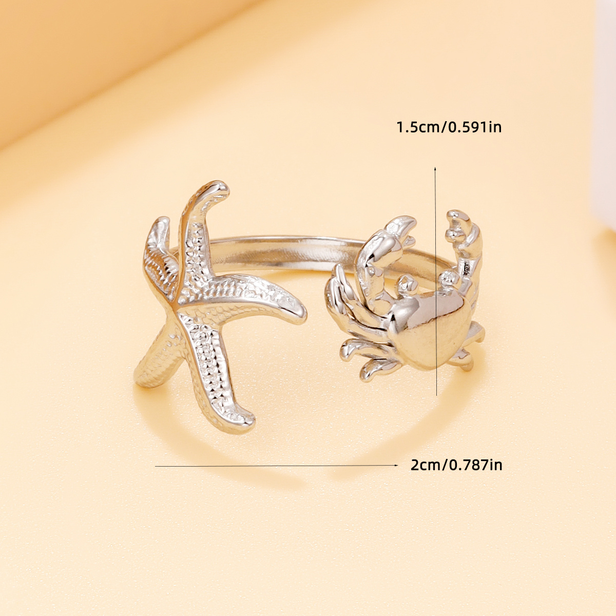 Ocean-themed Open Ring with Starfish and Crab, Daily Accessory
