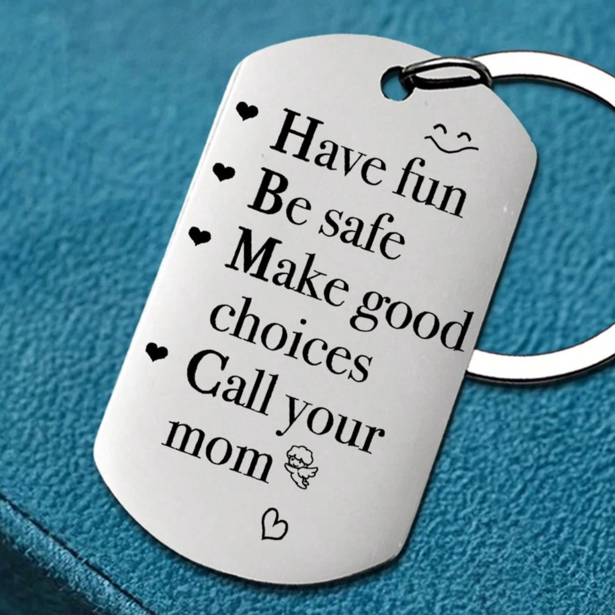 1pc Stainless Steel Keychain For Men - Engraved \", , , \" - Thoughtful Gift From Mom To Son Or Daughter, Fashion Accessory, Accessory | Polished End