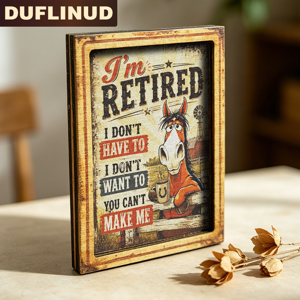 TEMU Retro Style Horse Refrigerator Magnet, Mini Decorative Plaque With Fun Retirement Theme Design And Humorous Text, Wooden Fridge Magnet,