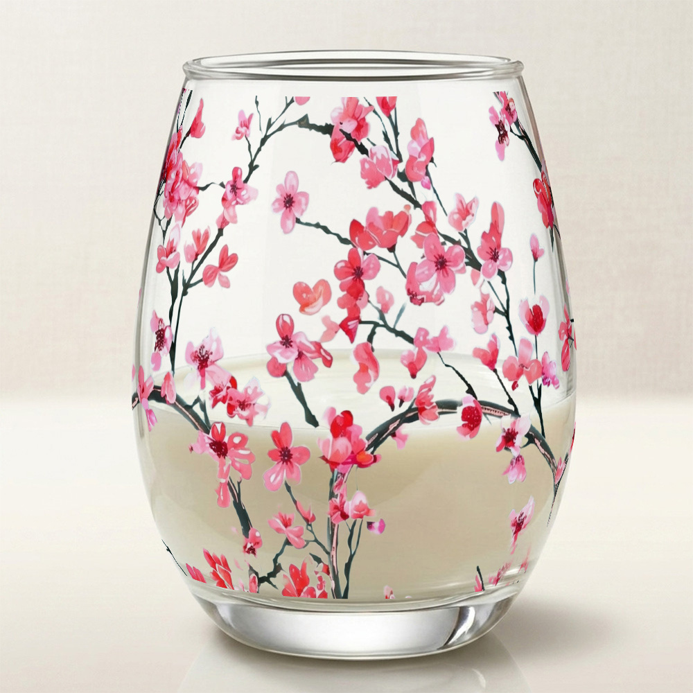 TEMU 15-ounce Lip-fit Glass Cups Suitable For Champagne & Whisky - Pink Branch Water Glasses For Parties,, Office, Indoor/outdoor Use - Elegant