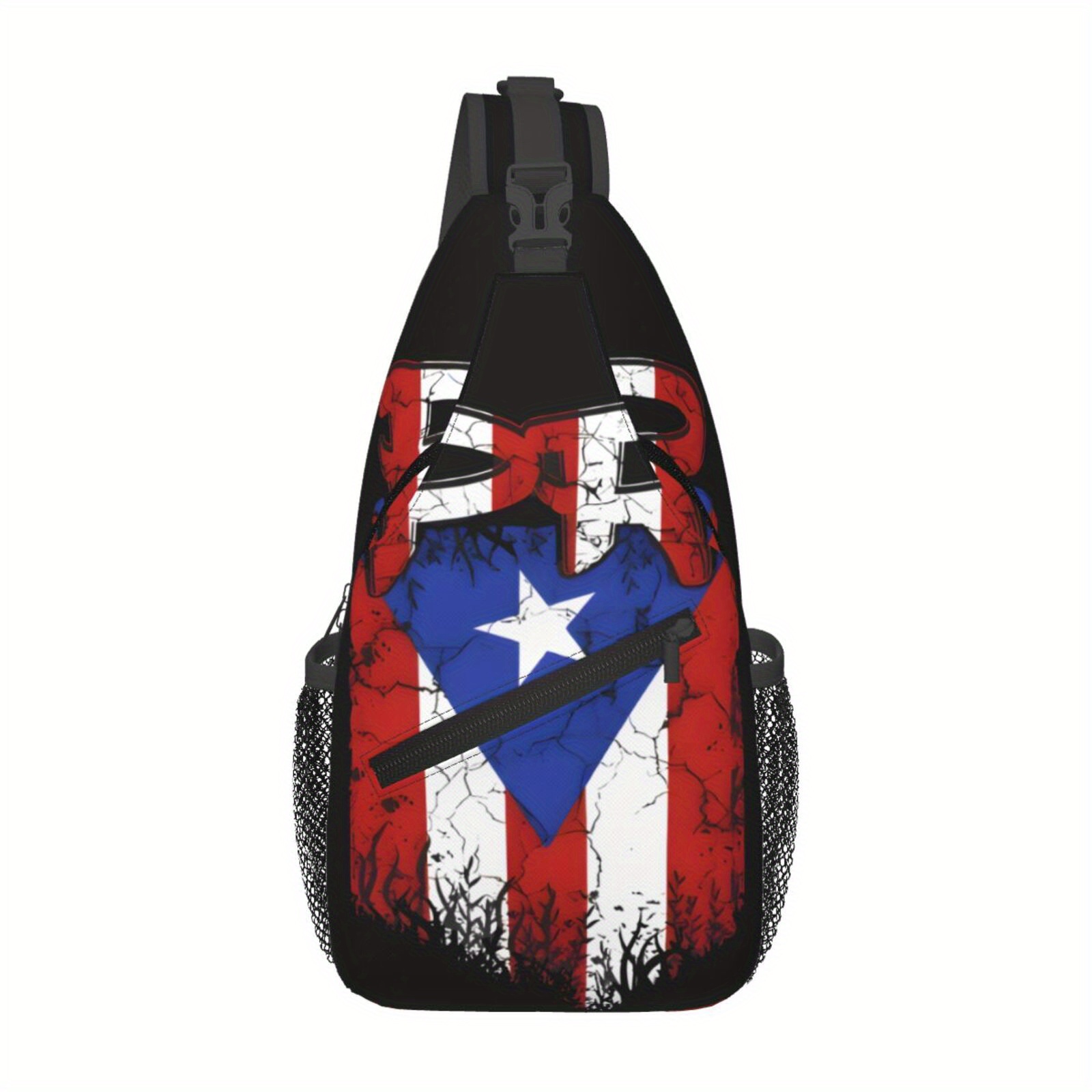 

1pc Street Style Cuban Flag Printed Polyester Chest Bag, Foldable Crossbody Shoulder Bag With Adjustable Strap, Zipper Closure, Hand Washable - Going Out Accessory, Metal Zipper, Safe