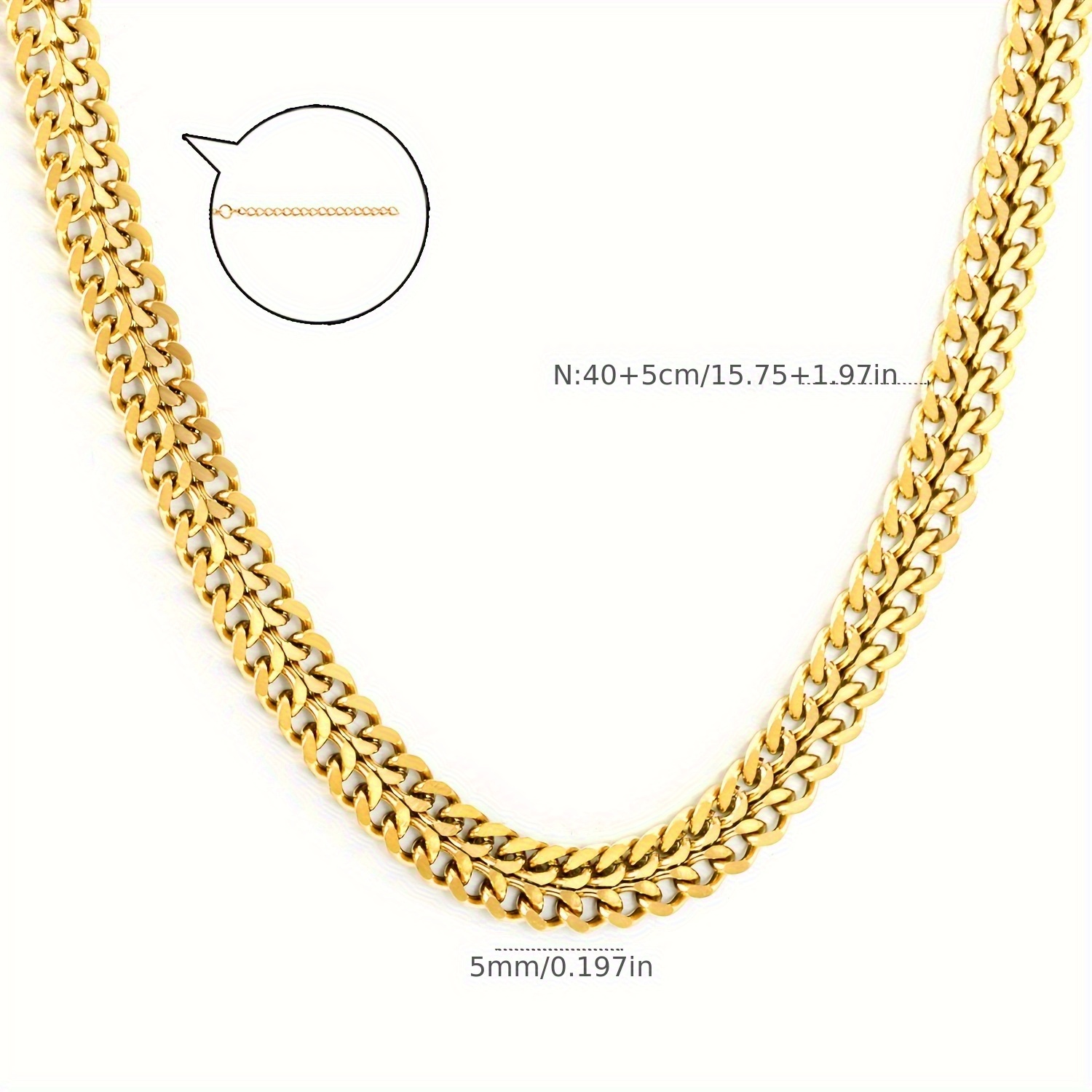 Exquisite Double-Tone Link Necklace, Unisex Cuban Chain