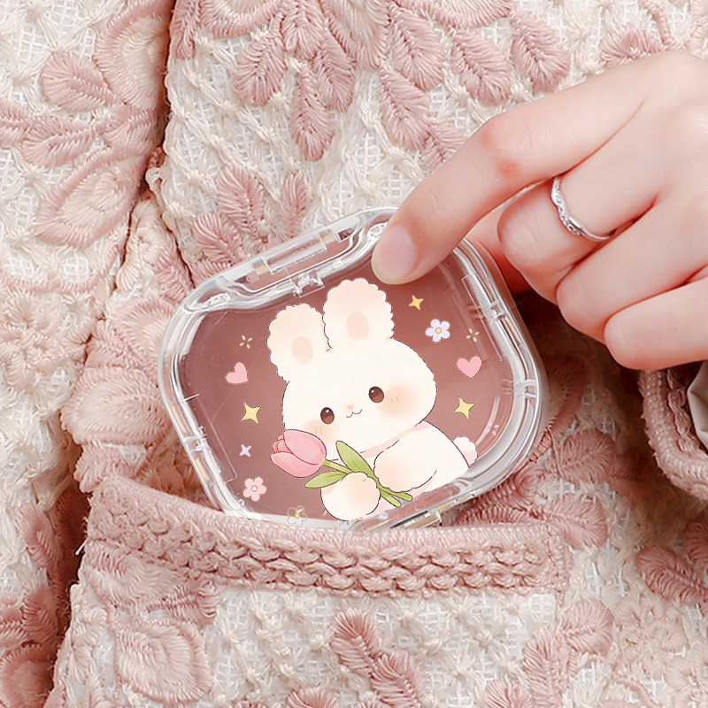 TEMU Rabbit Sending Flowers ' Essential Mini Hair Tie Hair Clip Storage Box Small Portable Hair Accessory Headband Organizer Square Box