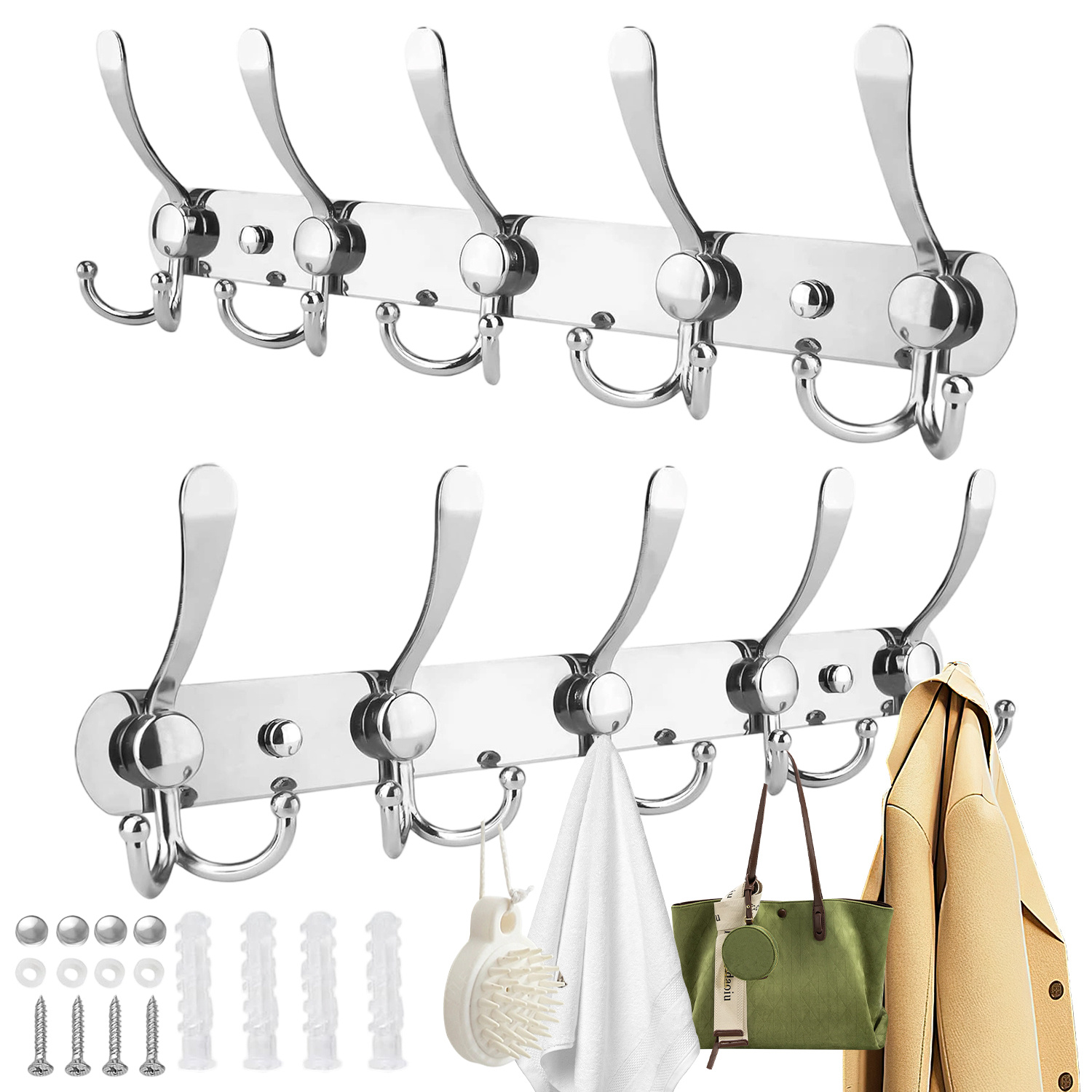 This Wall-mounted Clothes Rack Is Perfect For Hanging Clothes, Hats, Scarves, Bags, And Towels. - Design With 5 Sturdy Hooks, Ideal For Organizing In Bathrooms, Kitchens, And Dining Rooms.
