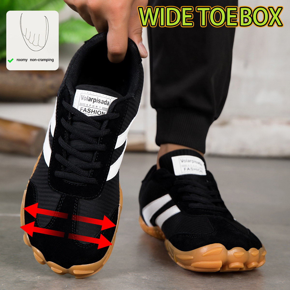 Image of Wide Toe Box Retro Style Running Sneakers, With Mixed-material Upper For And Durability, Signature , Grippy Serrated Outsole, And Lightweight Build. Great For Everyday Wear, , Short Trips And Light