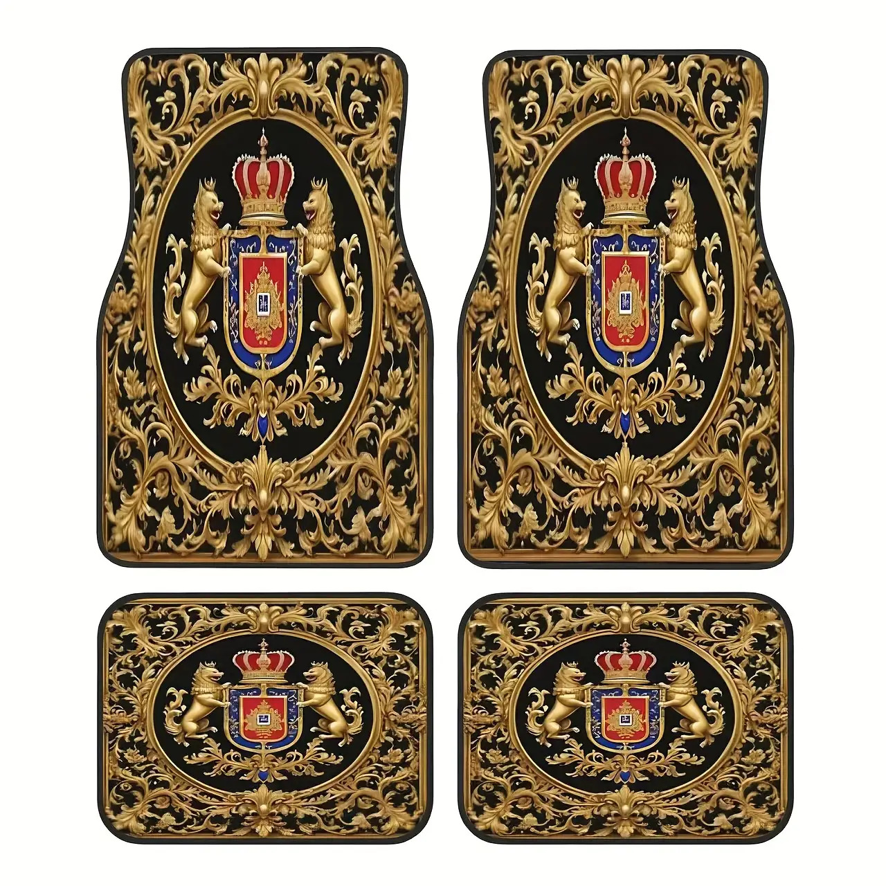 TEMU 4pcs Set Of Lion Crown Pattern Car Floor Mats, Durable Long-lasting Protection, Enhances Driving